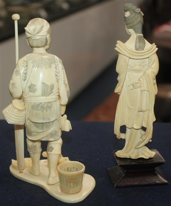 Three Japanese ivory okimono and a Chinese ivory figure, early 20th century, 8.5 - 18cm